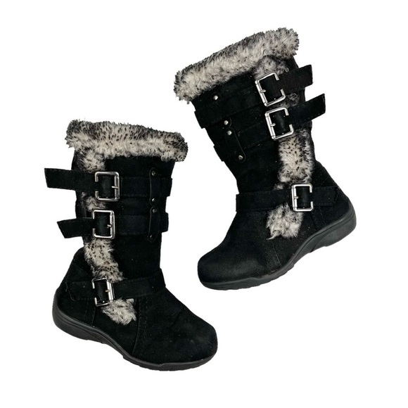 Hot Cakes Haley Faux Fur Buckle Boots Little Girls Size 7 - Picture 1 of 11